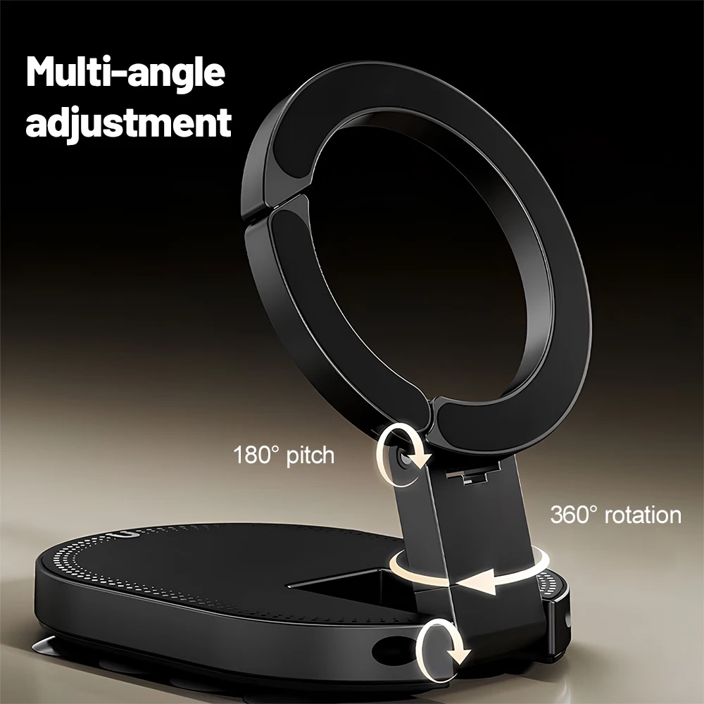 360° Rotation 3‑In‑1 Suction Cup Magnetic Phone Holder Multi‑Angle Adjustable Foldable Magnet Phone Stand Desktop Bracket New view 2