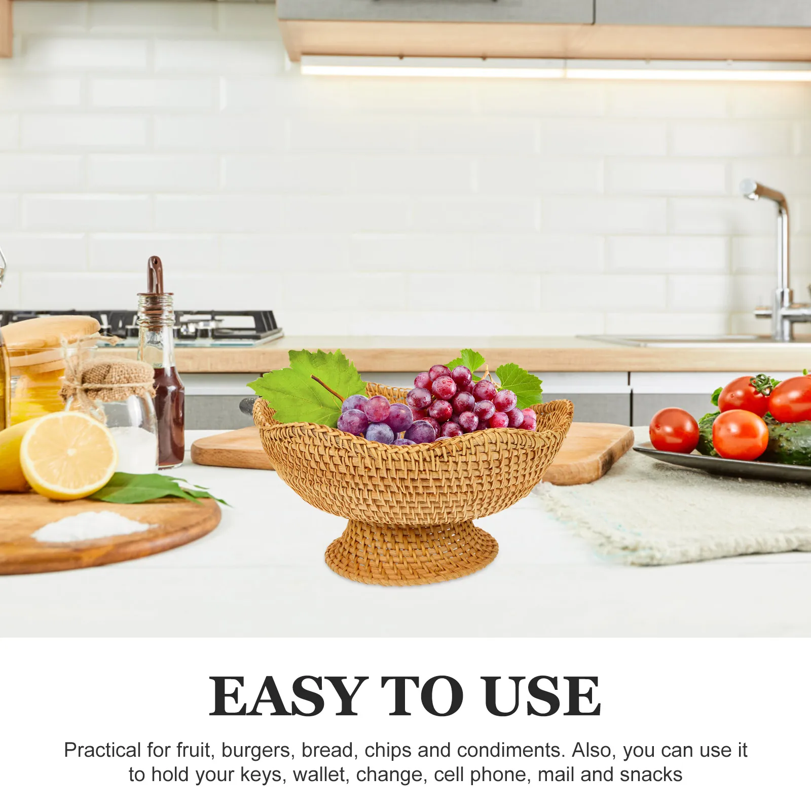 

Multifunctional Round Woven Storage Basket Natural Rattan Material for Kitchen Dining Table Bathroom Desktop Organization