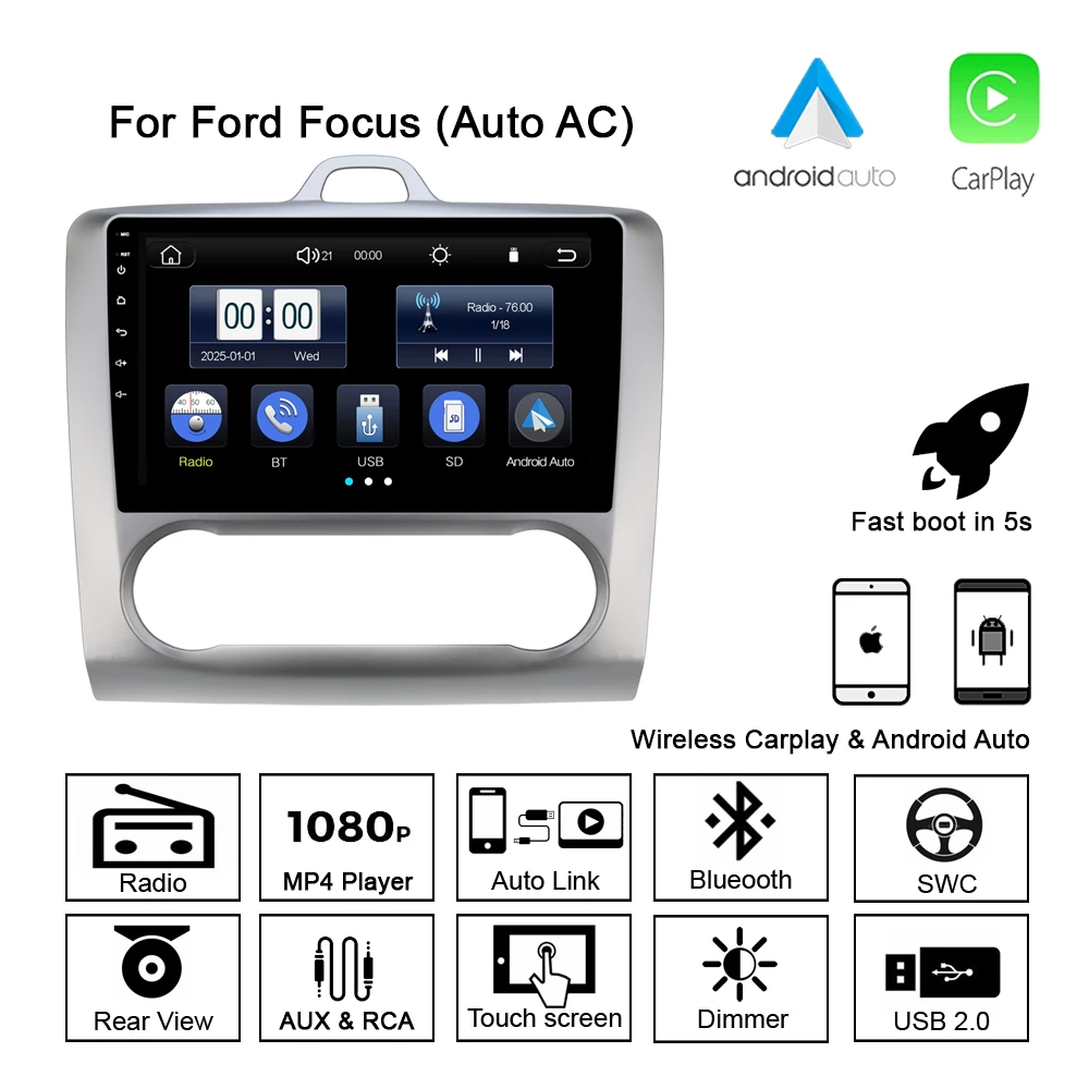 

MAXCA 9-дюймовый Ford Focus беспроводной Carplay Android авто радиоприемник онлайн видеоплеер