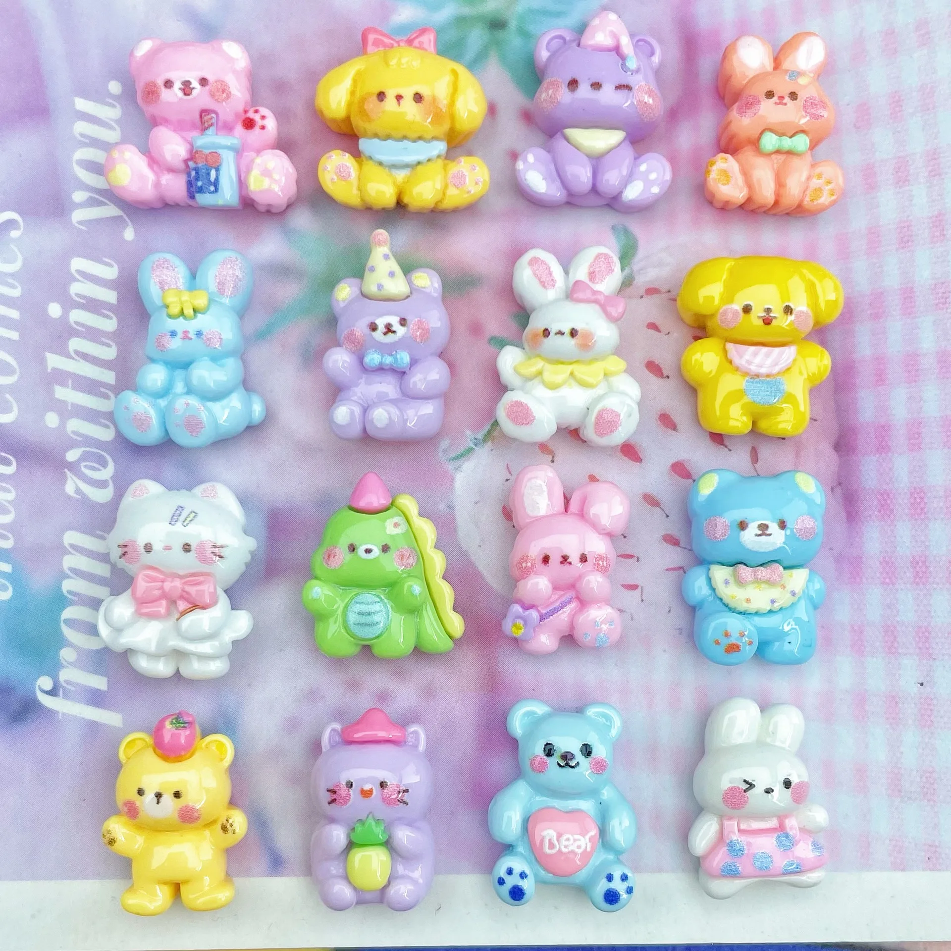 Kawaii Simulation Mini Cartoon Animal Rabbit Bear Resin Flat Back Cabochon For DIY Scrapbooking False Nail Accessories