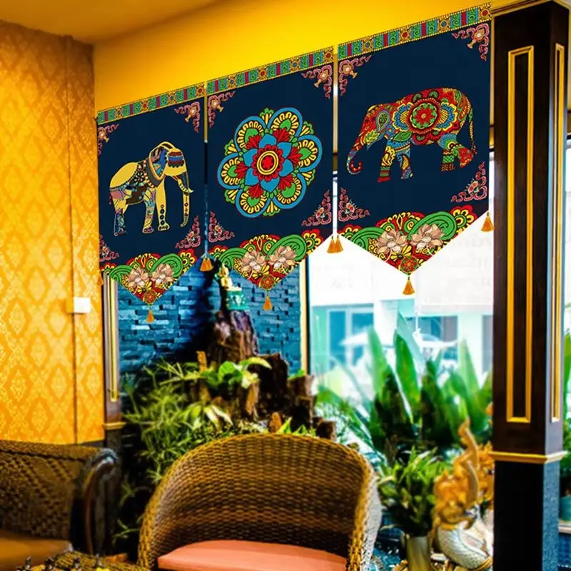 VIKAMA Ethnic-Style Triangular Hanging Curtains, Thai-Style Fringed Floral Banners, Zen-Inspired Wall Decor