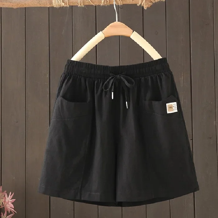 

Women Casual Loose Fit Thin Shorts Pure Cotton Summer Girl High Waist Wide Leg Drawstring Short Pants Streetwear 2025