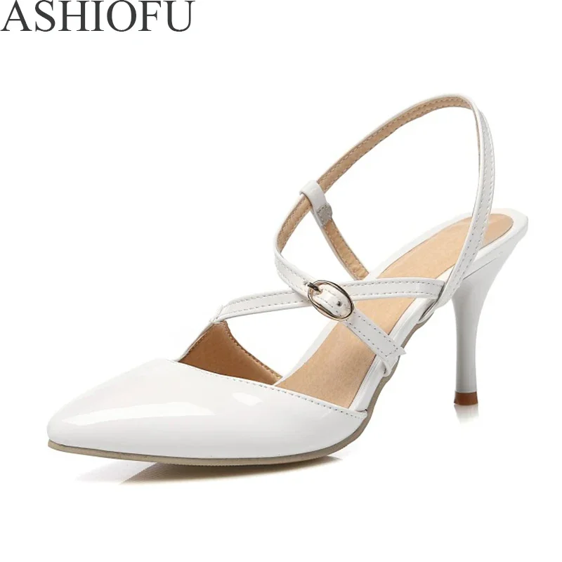 ASHIOFU New Wholesale Womens Sandals 8cm Party Prom Summer Stiletto Shoes Slingback Fashion Club Dress Evening Court Shoes 35-47