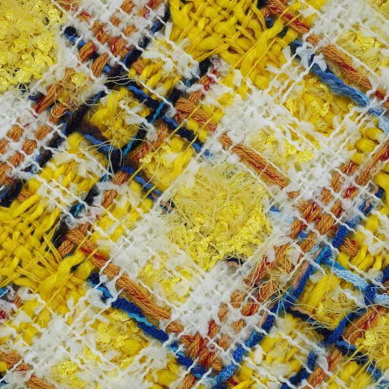 Vibrant Style Yellow Multicolor Yarn Букле Bouclé Tweed Fabric Textured Woven Cloth For Coat Designer Sewing Material Tissu Stof - view 6