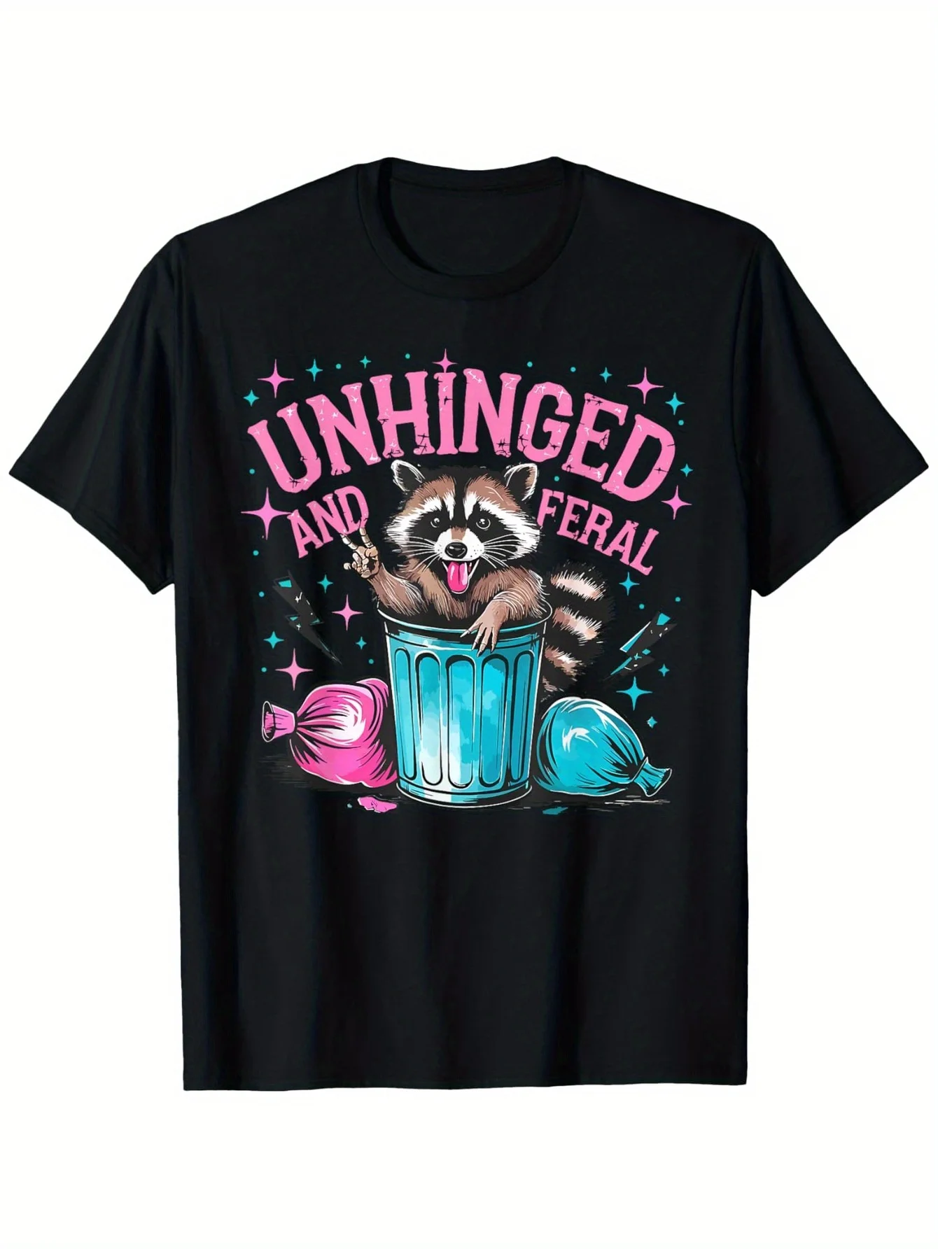 2026 Raccoon Unhinged And Feral Retro Funny Raccoon Feral Summer T-Shirt100% Cotton T-shirt Halloween Thanksgiving Christmas Gif
