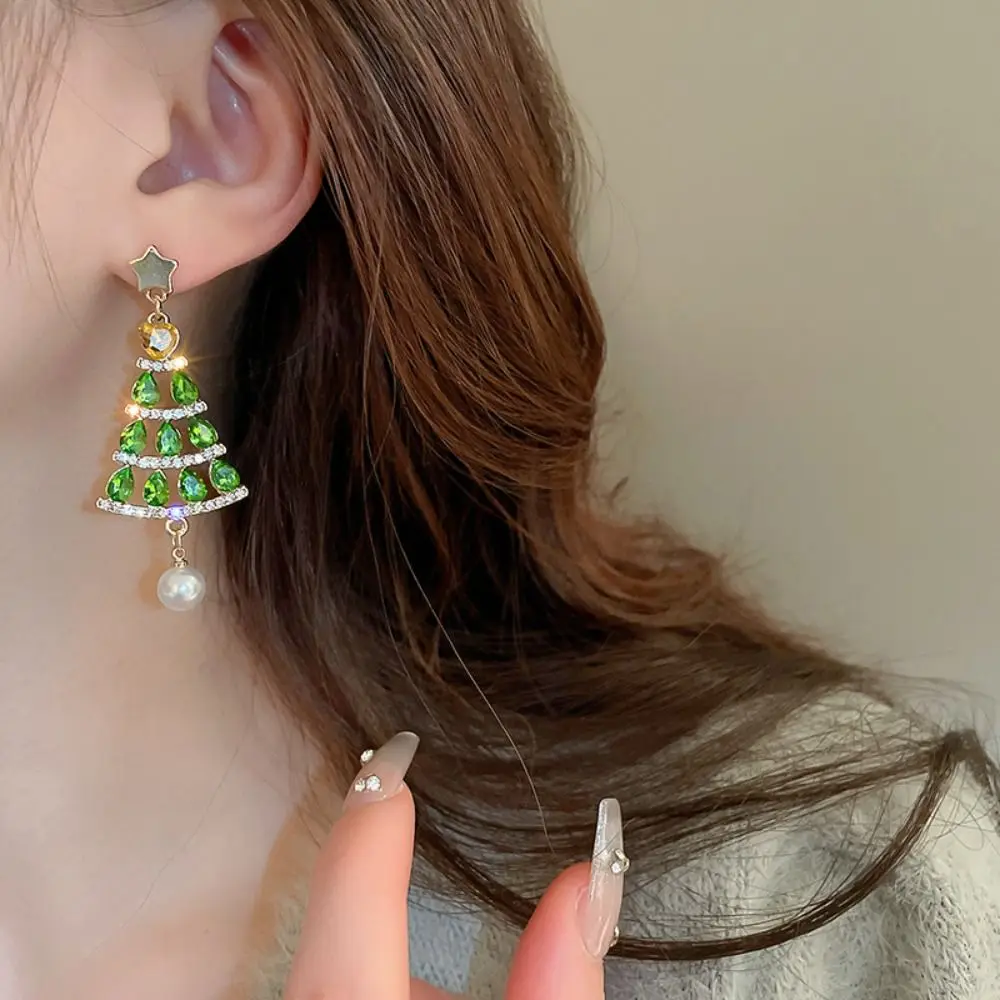 أزياء كريستال عيد ميلاد سعيد أقراط نجمة القلب حجر الراين قلادة الأيائل لامعة الأيائل عيد الميلاد أقراط ترصيع الملحقات