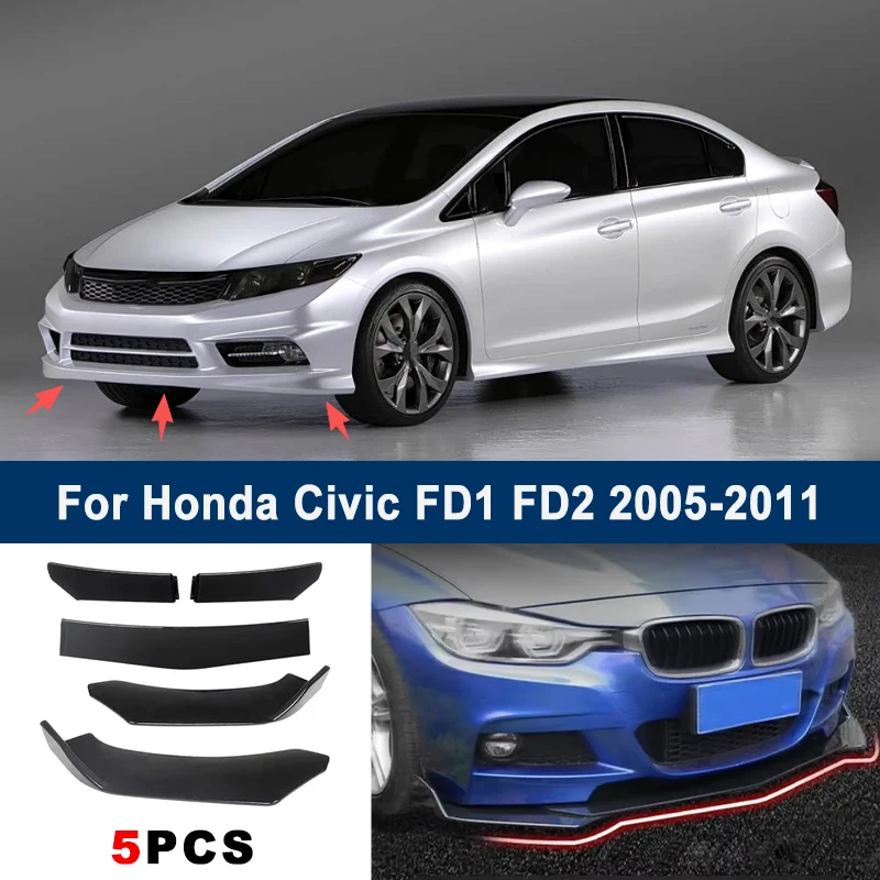 

Adjustable 5Pcs Sectional Front Spoiler Lip For Honda Civic FD1 FD2 2005-2011 Front Bumper Splitter Car Exterior Sport Body Kit
