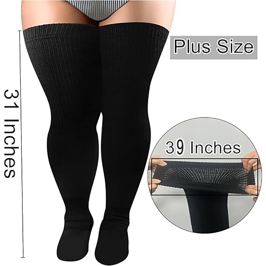 Plus Size Womens Thigh High Winter Socks for Fat Thighs-Extra Long Over the Knee Stockings-Leg Warmer Boot Sock with Thigh Belt