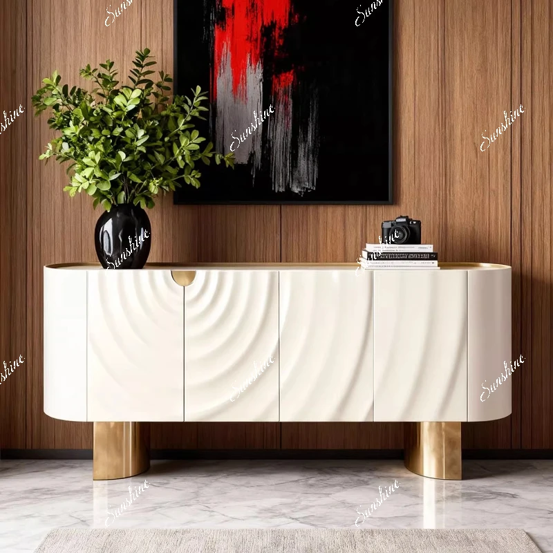 

White entrance door cabinet Modern simple villa household dining side cabinet Luxury stone rock slab