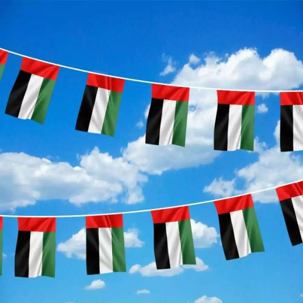(SKY FLAG) United Arab Emirates Bunting Flags 14x21cm 20pcs/lot Polyester UAE String Flags Festival Party Holiday for Decoration