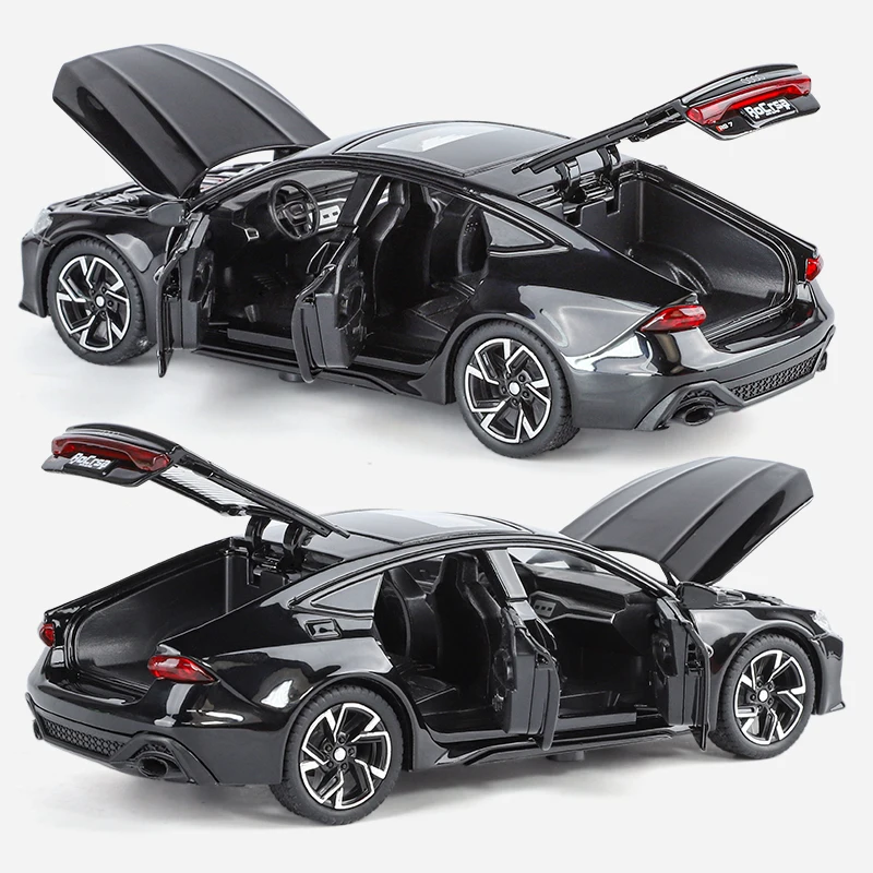 1:32 Audi RS7 Sportback modelo coches de juguete aleación Diecast 6 puertas abiertas con neumáticos de goma extraíble ornamento vehículo juguetes regalos