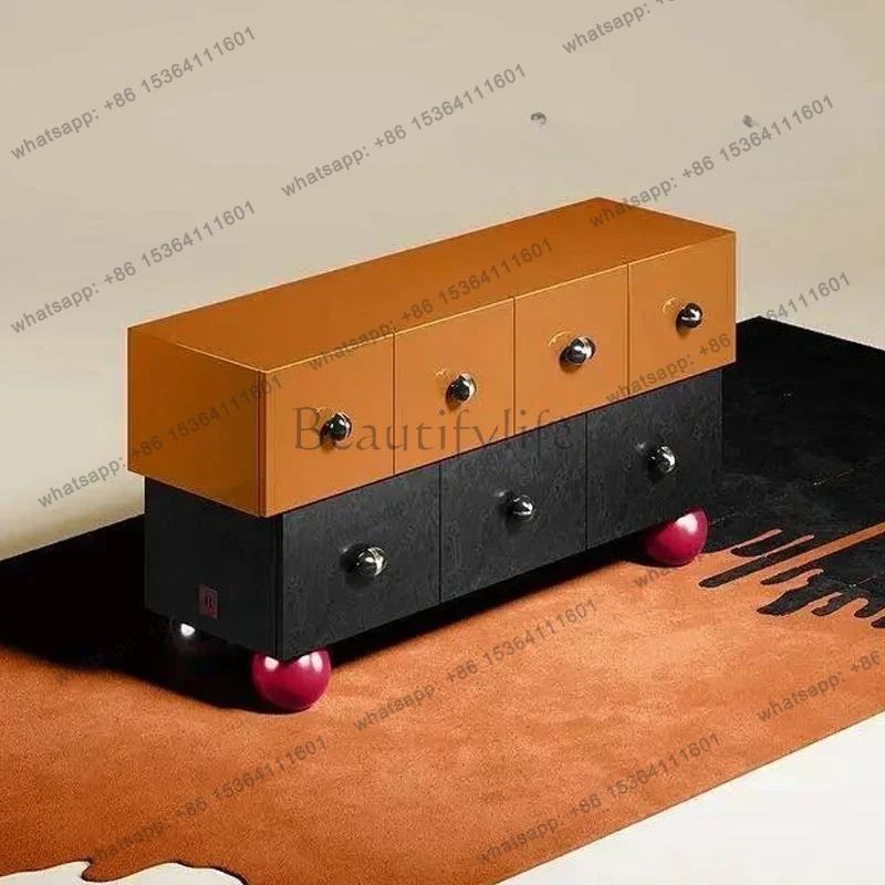 

pgFrench antique designer creative color matching solid wood dining side cabinet household retro style locker