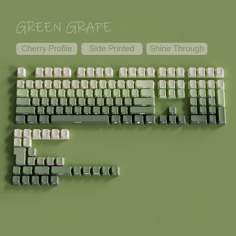 136 Key Cherry Profile Green Grape Keycaps Side Print Shine Through Keycaps Double Shot PBT Keycap for MX Switch Gaming Keyboard