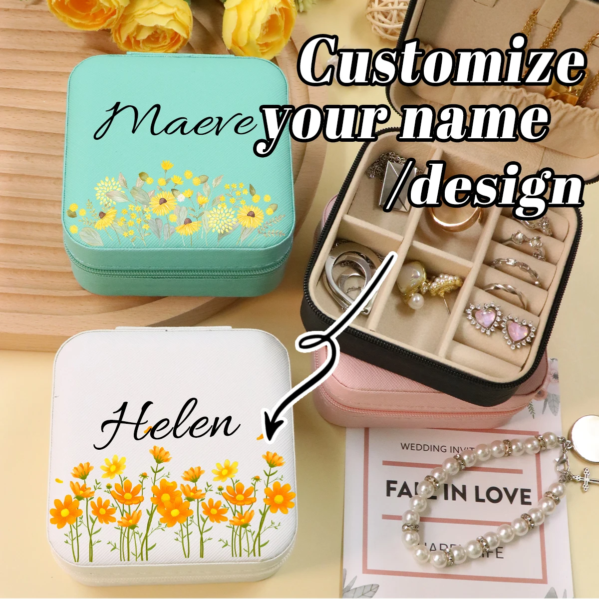 Personalized Jewelry Box, Customized Name Travel Jewelry Box, Women's Customized Jewelry Box, Customizable Christmas Gifts