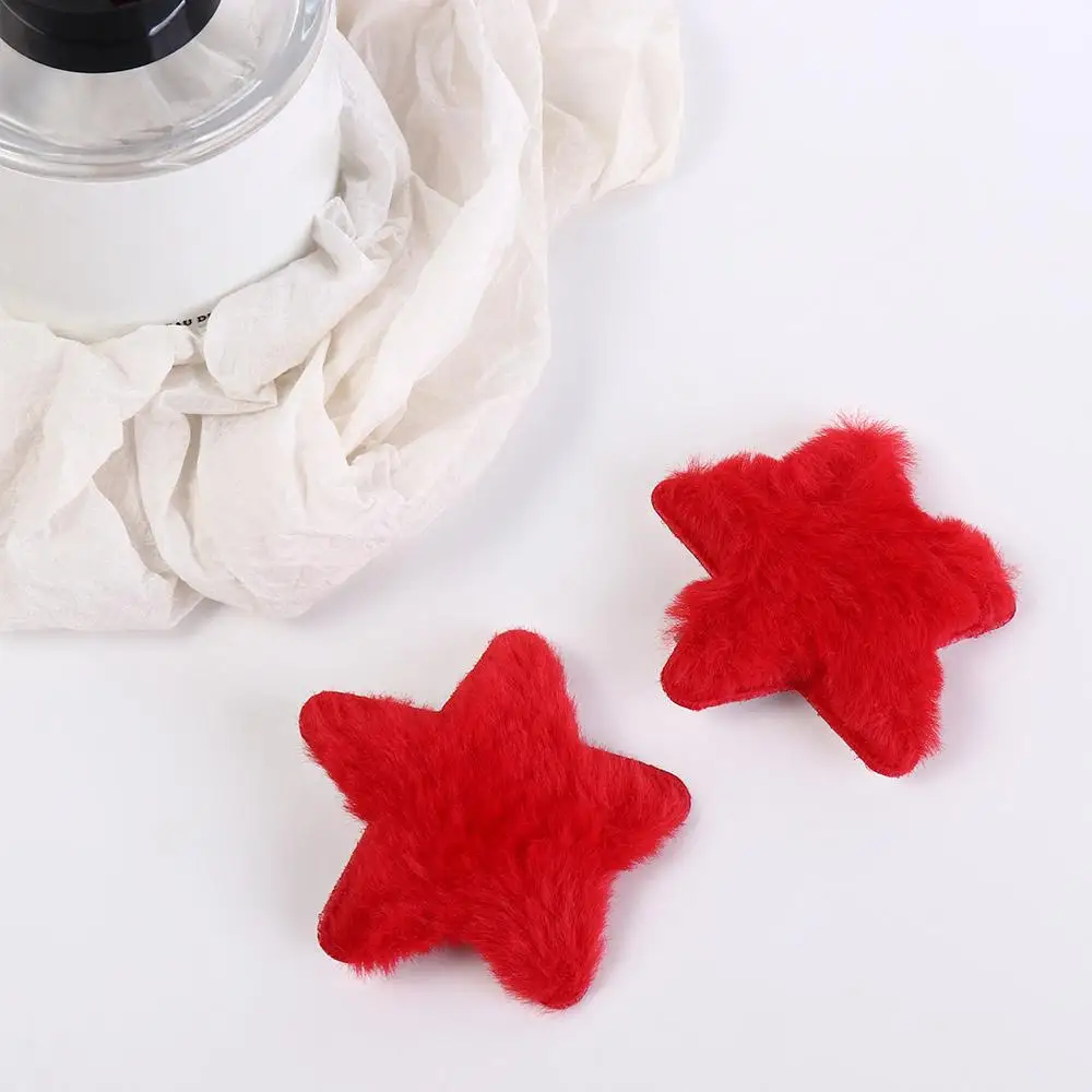 1pair Waterdrop Plush Star Hair Clips Barrettes Red Color New Year Hairpins Hair Side Clip Hair Accessories Star Duckbill Clips