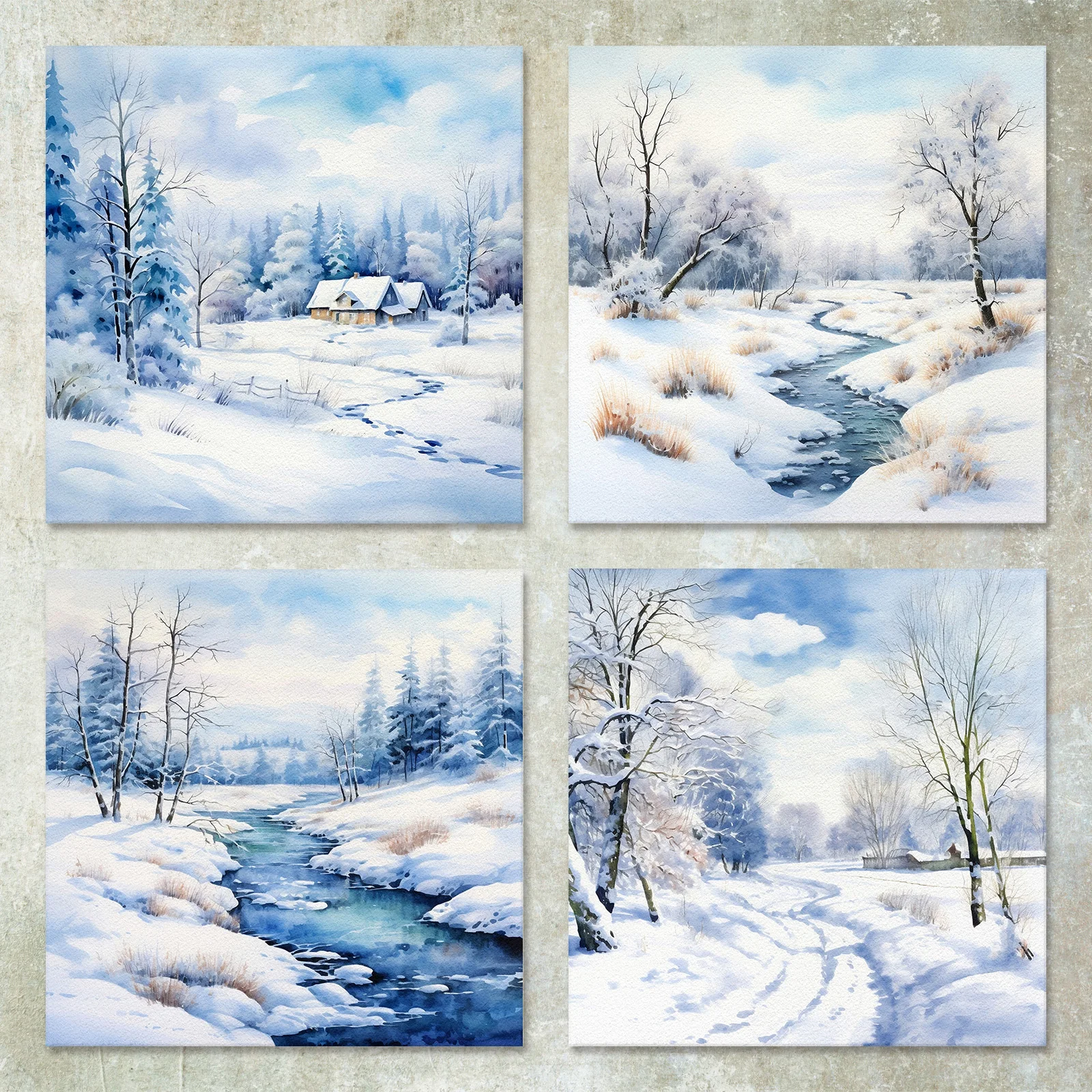36 Sheets 6inch (Christmas Blue Snow Scene) Clipping Thin Paper For Bullet Diary, Junk Magazine, Greeting Card Background