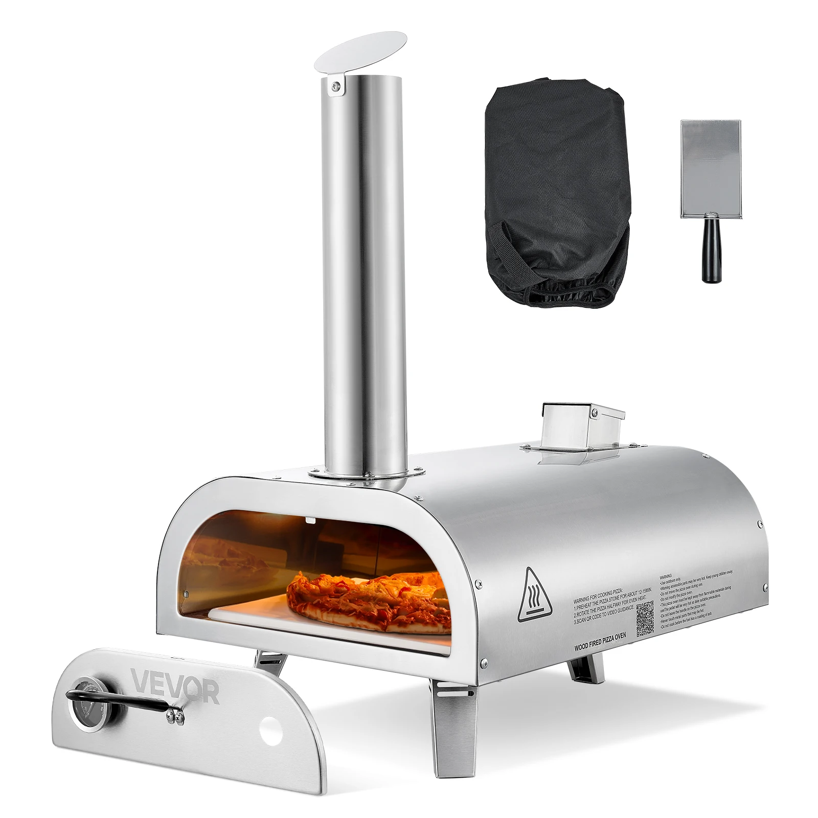 Horno de Pizza SucceBuy de 12 Pulgadas, Horno de Pizza Portátil de Pellets para Exteriores con Termómetro Integrado para Jardín y Camping