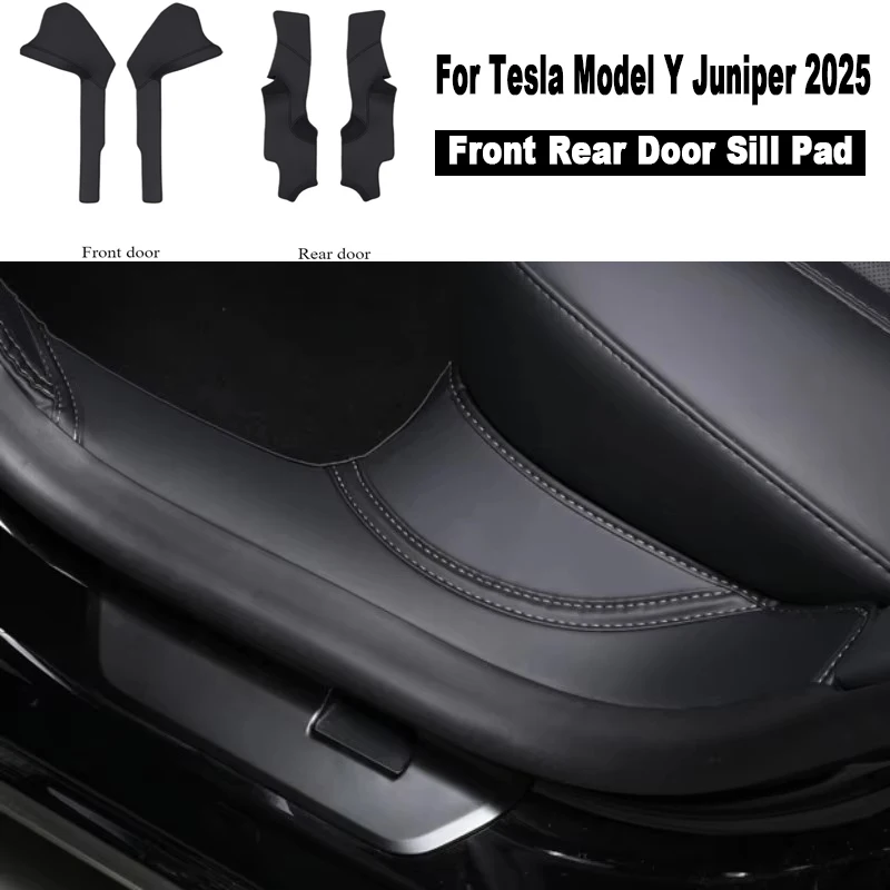 

For Tesla Model Y Juniper 2025 Front Rear Door Sill Pad Nappa Leather Door Welcome Pedal Threshold Strip Protective Accessories