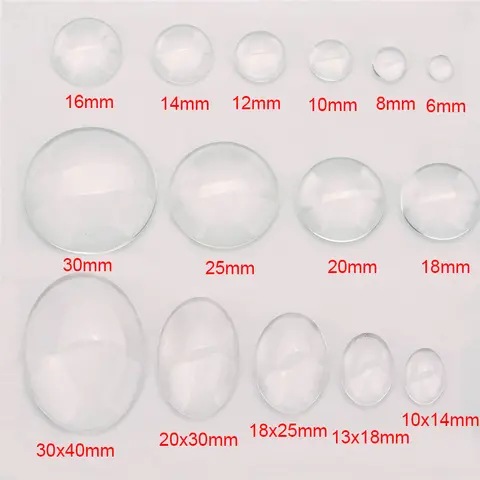 1 팩 타원형 라운드 유리 카보 숑 30x40mm 6mm 8mm 10mm 12mm 18mm 20mm 25mm 30mm 투명 클리어 플랫 백 카메오 쥬얼리 만들기