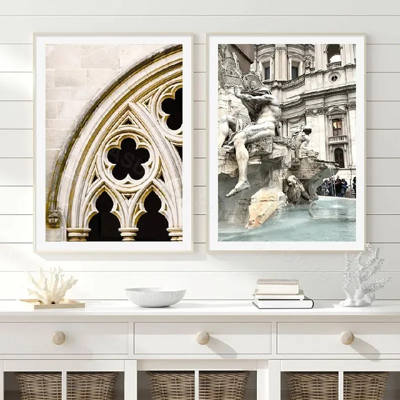 إيطاليا مدينة شارع تريفي نافورة يقتبس الرسم على لوحات القماش الجدارية الشمال الملصقات والمطبوعات الصور الخضراء لديكور غرفة المعيشة #6