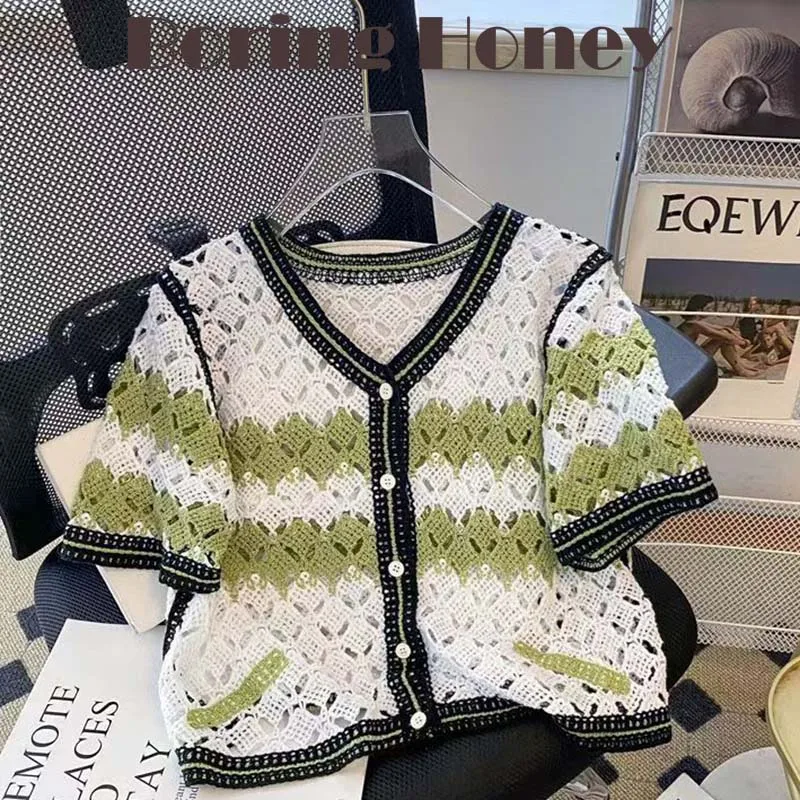 Boring Honey Summer New Fashion Loose Hollow Out Crop Vest Women Summer Spaghetti Strap Top Vintage Lace All-Match Thin Blouse