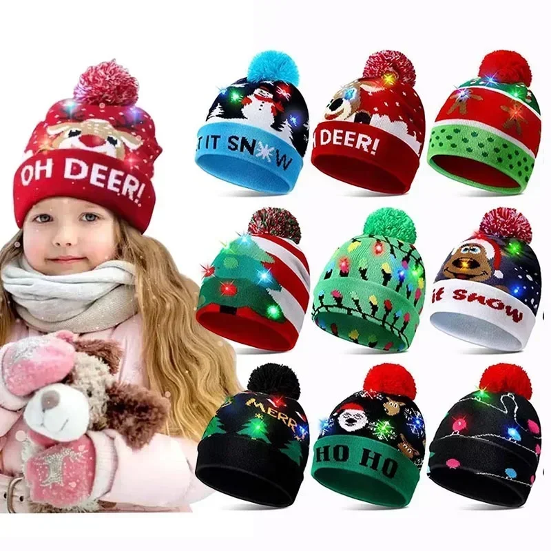 Cappello di natale lavorato a maglia con LED Light Up Warm Hat per bambini adulti Merry Xmas Party Decoration For Home capodanno 2024 Gift Navidad