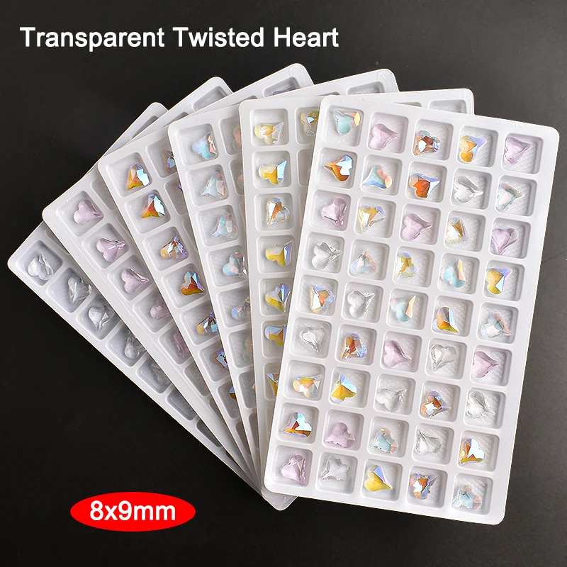 

8x9mm Pointed Bottom Transparent Crooked Peach Heart Mixed Color Nail Art Rhinestone 3D Fingernail DIY Decoration 30/100PCS