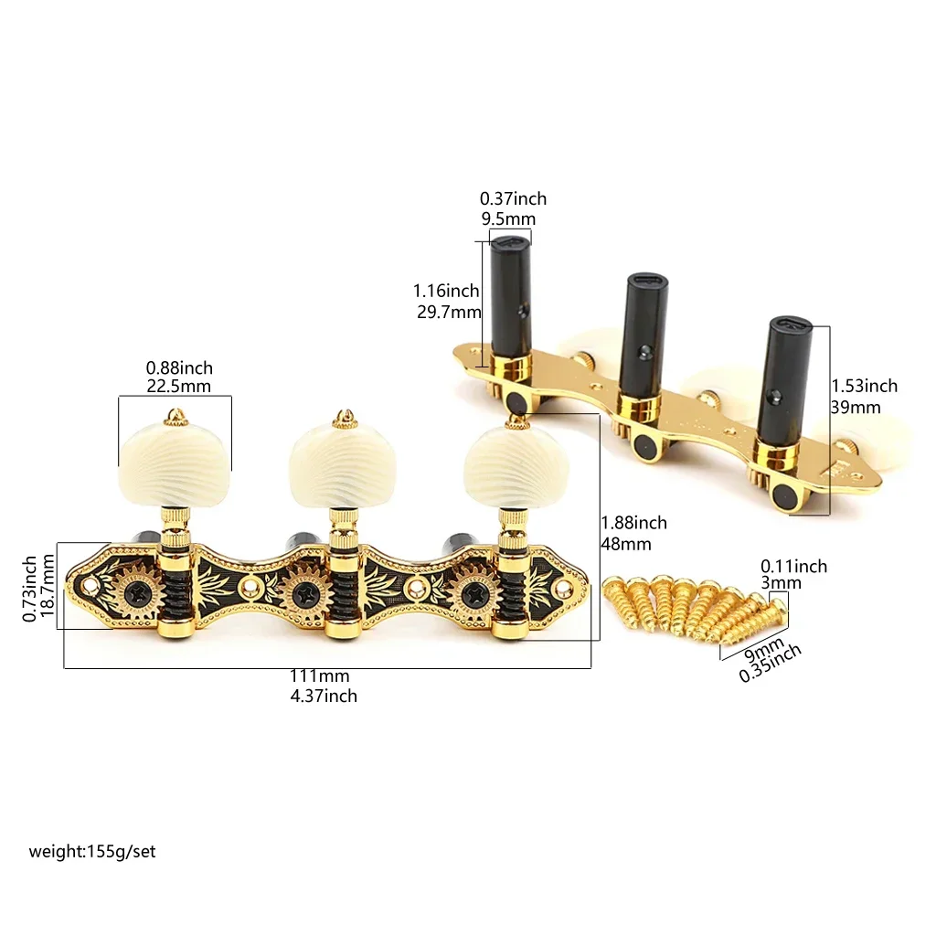 Gold & Black Classical Guitar Machine Heads Set - Precision Tuning Pegs for String Instrument Replacement