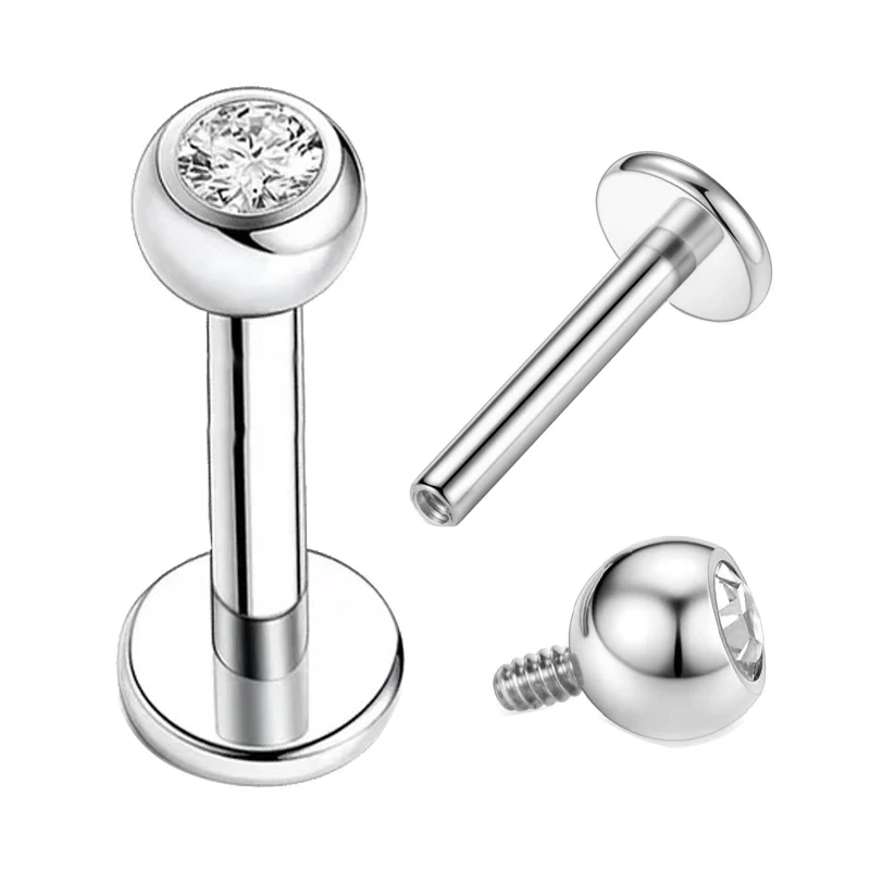 10 Pcs ASTM F136 Titanium Internally Threaded Nose Rings G23 CZ Earring Cartilage Helix Tragus Flat Back Piercing Body Jewelry
