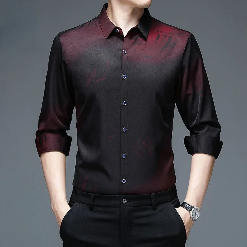 

Fashion Men Long Sleeve Tie Dye Shirt Spring New Korean Letter Male Clothes Streetwear Business Thin Loose Casual Tops JJ220