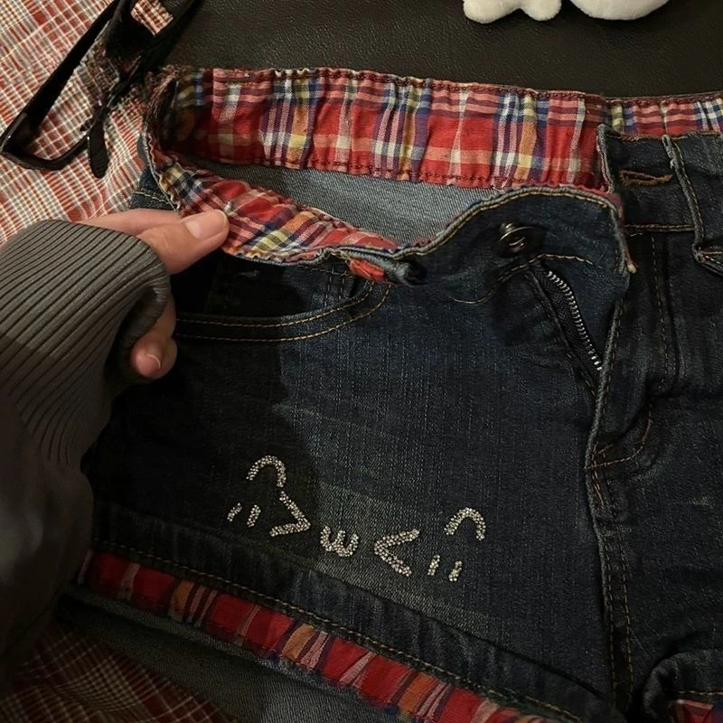 Afbeelding 6: Amerikaanse vintage korte jeans dames casual lage taille denim noodlijdende bodycon Y2K streetwear kawaii retro knop zomer patchwork