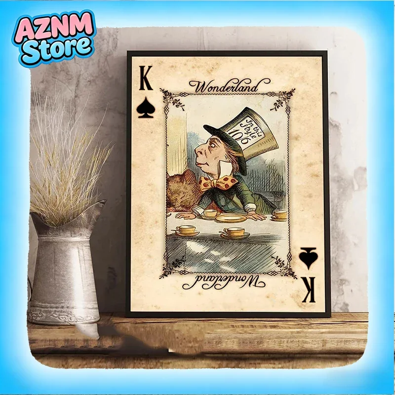 Alice In Wonderland Posters and Prints Wall Art Funny Playing Cards Vintage Canvas Painting For Living Room Home Decor Framel
