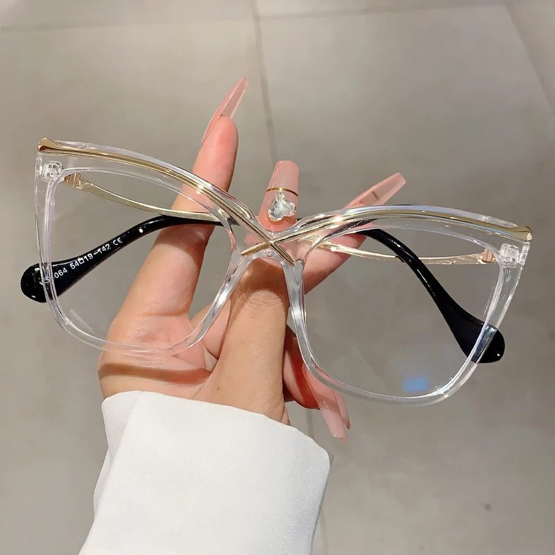 KAMMPT Oversized Cat Eye Eyeglasses Fashion Vintage Blue Light Blocking Eyewear 2023 Trendy Non-prescription Glasses for Women