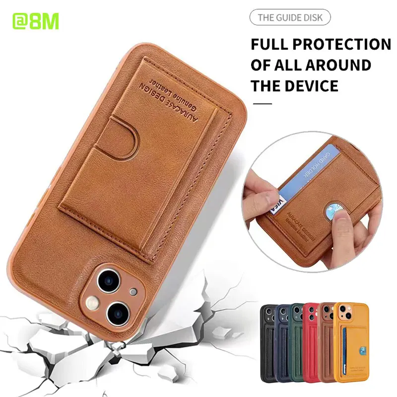 Luxury Leather Side card slot Bracket Phone Case For iPhone 11 12 13 14 Pro Max 14 Plus Bracket Back Cover For apple Phone Case