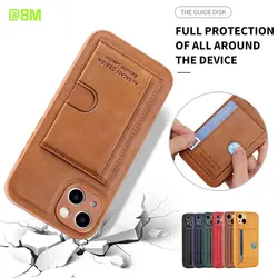 Luxury Leather Side card slot Bracket Phone Case For iPhone 11 12 13 14 Pro Max 14 Plus Bracket Back Cover For apple Phone Case