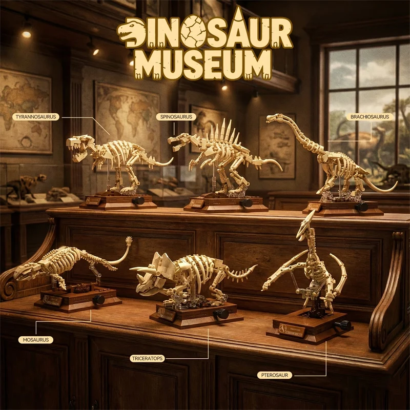 Blocchi da Costruzione Fossili di Scheletro di Dinosauro, Modello Tyrannosaurus Rex di Jurassic Park World, Mattoncini Regalo, Ornamenti e Decorazioni