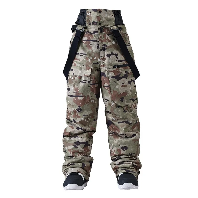 New Men Women Camouflage Snowboarding Pants Suspenders Ski Pants Windproof Waterproof Warm Couple Snow Trousers Waist Protection