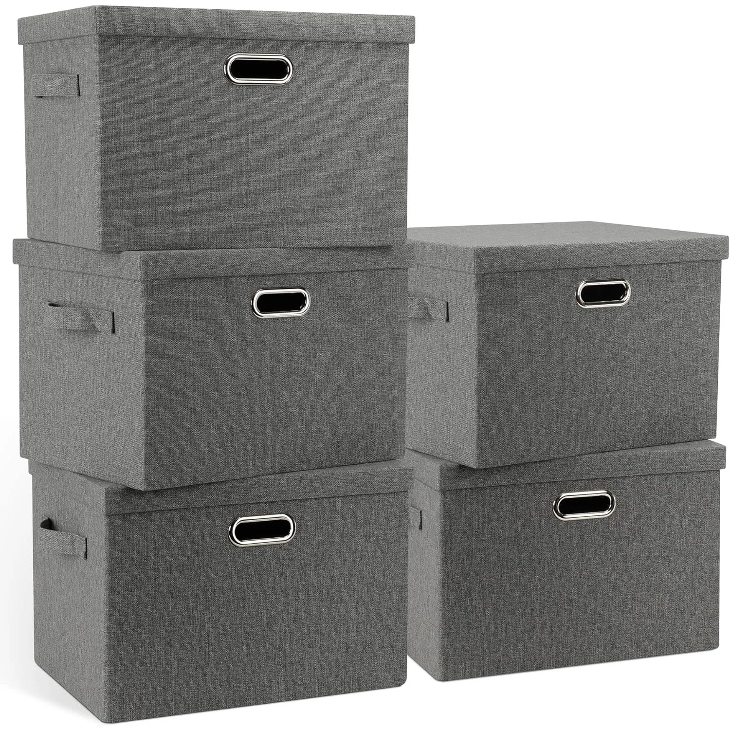 

Graciadeco Large 17" 36 Quart Collapsible Stackable Storage Bins with Lids, 5 Packs Gray Foldable Fabric Closet Storage Boxes