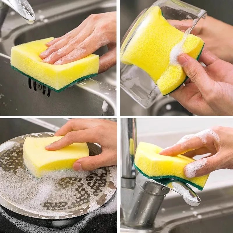 食器洗いスポンジブロック、たわし、キッチン掃除兼用、両面耐久性厚手クロス、ブラシポット、スポンジ拭き