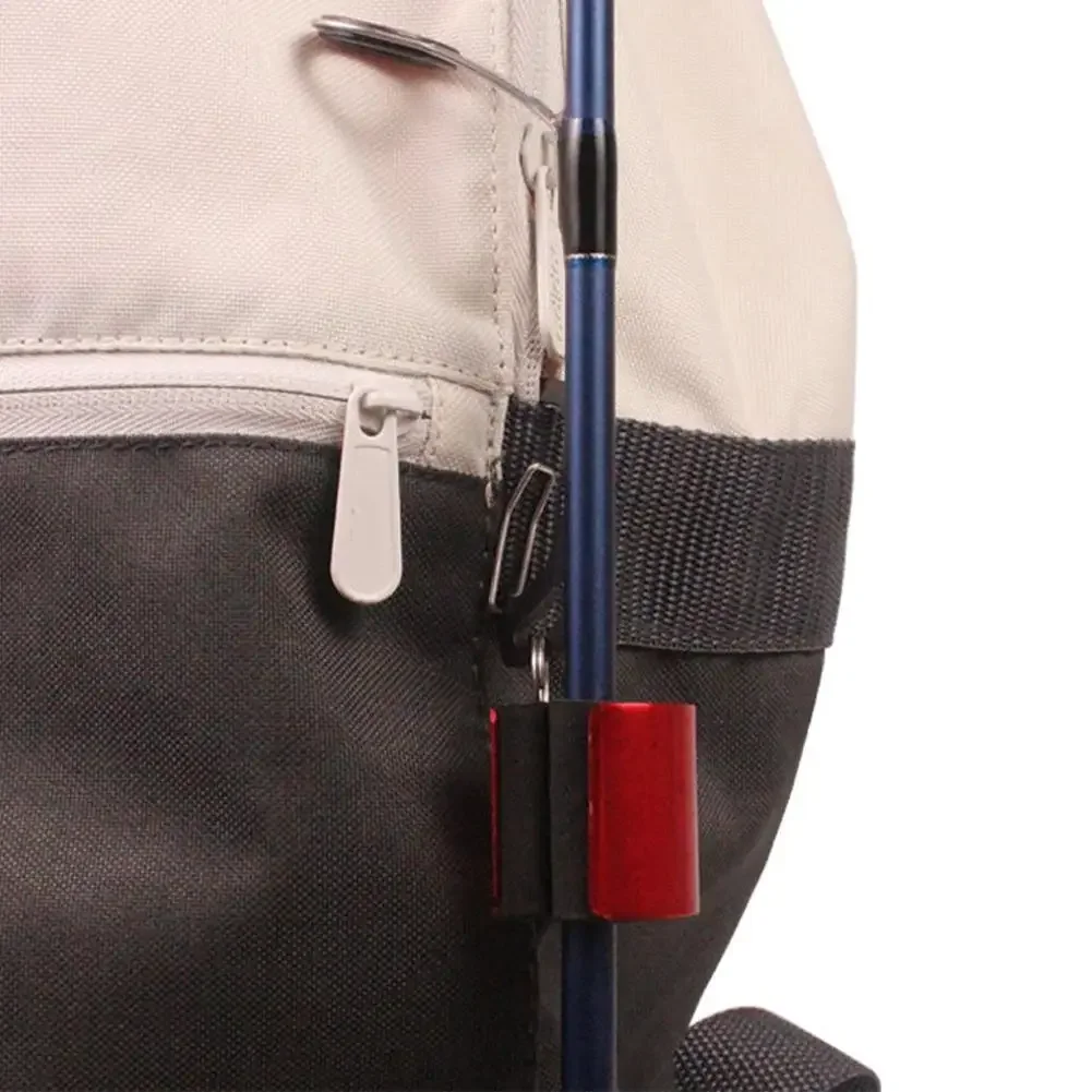 Tragbarer Angelrutenhalter aus Metall mit Karabinerhaken, zum Anbringen am Gürtel oder Rucksack, robustes Zubehör für Fliegenfischen. – Detail 4