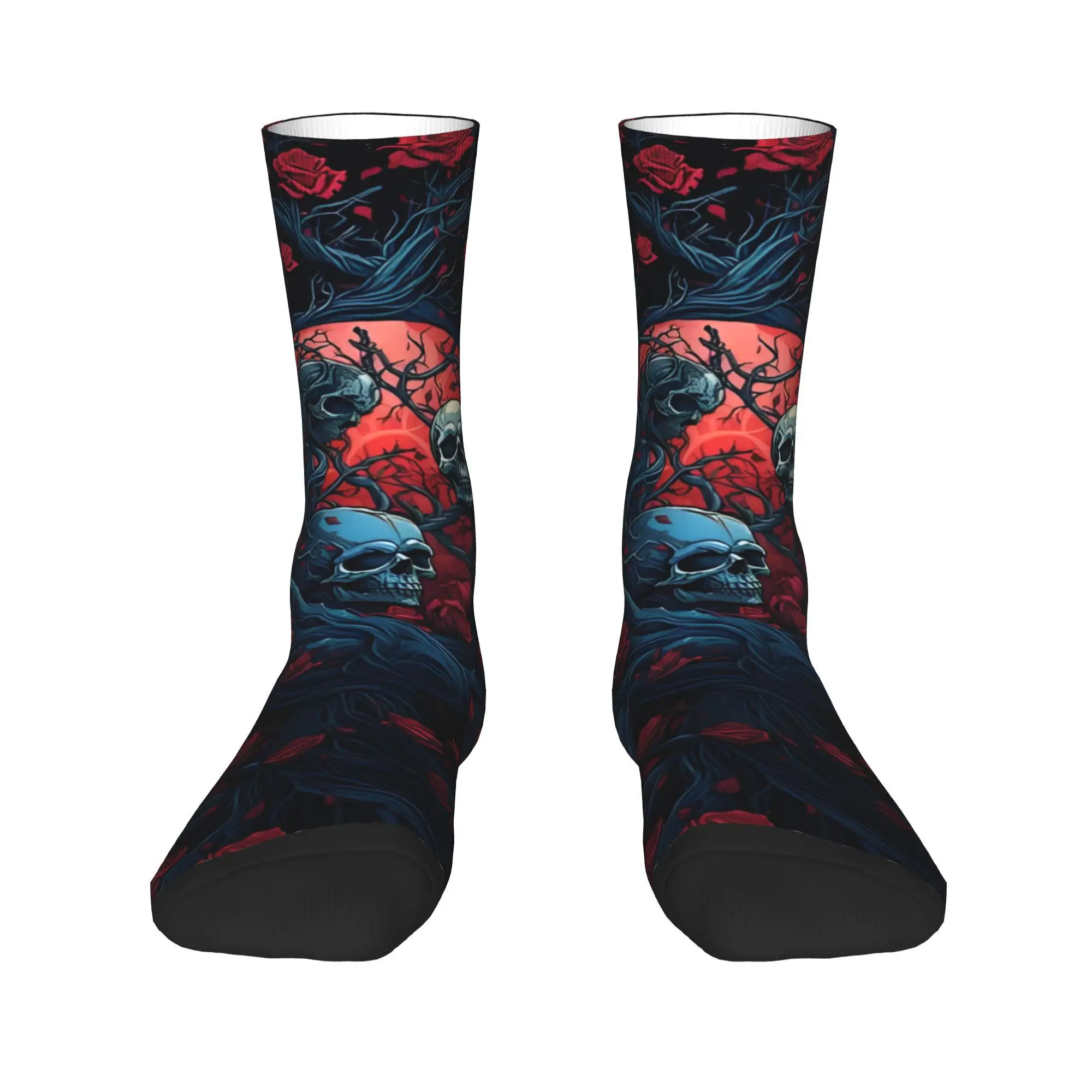 Artistic Skull Pattern Socks  Anti Sweat Stockings Men's Comfortable Running Socks Spring Retro Graphic Socks