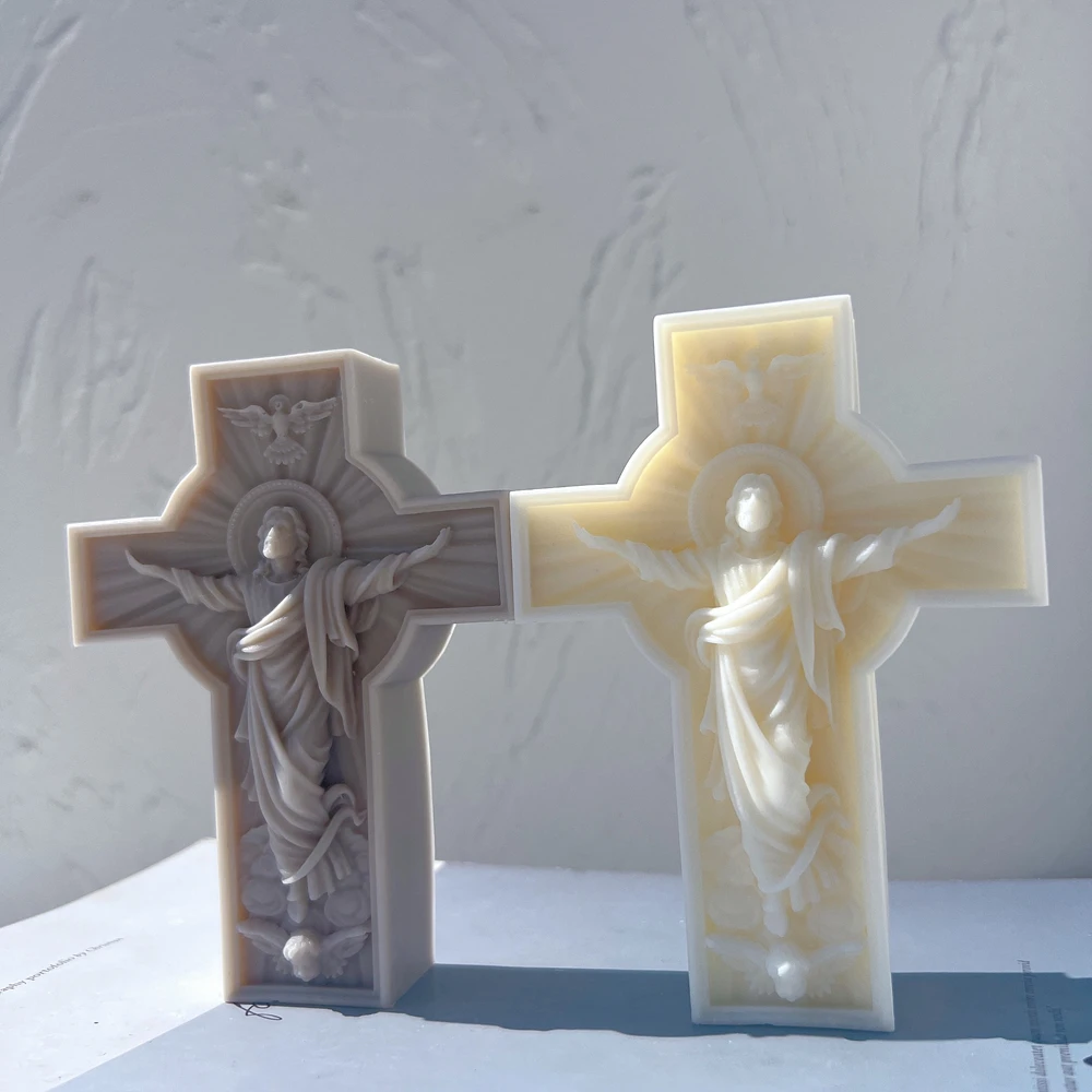 Jesus Statue Silicone Mold Antique European Cross Bust Sculpture Soy Wax Candle Mould Greek Mythology Home Decor