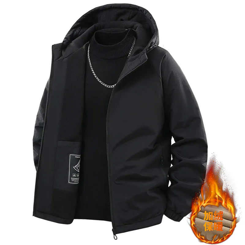 سترة جديدة للخريف والشتاء سميكة مبطنة بالصوف للرجال سترات بقلنسوة معاطف كاجوال مقاومة للرياح ومقاومة للماء ملابس رجالية غير رسمية للخروج