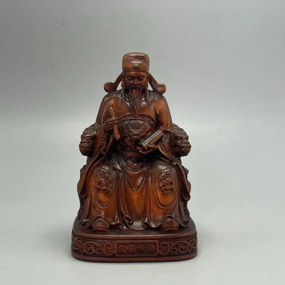 Hand Carved Wood Wenchang emperor Statue Figurine Desktop Ornaments Home Decoration Crafts Tea Pet Decor