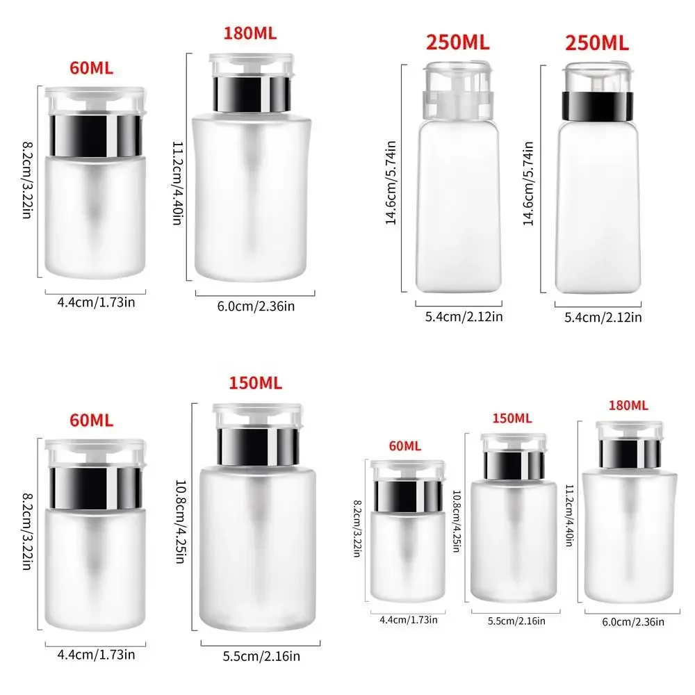 المحمولة 60/150/180/250 مللي مسمار زجاجة البلاستيك مكافحة تجاوز مزيل طلاء الأظافر زجاجة إعادة الملء الحاويات أدوات مانيكير
