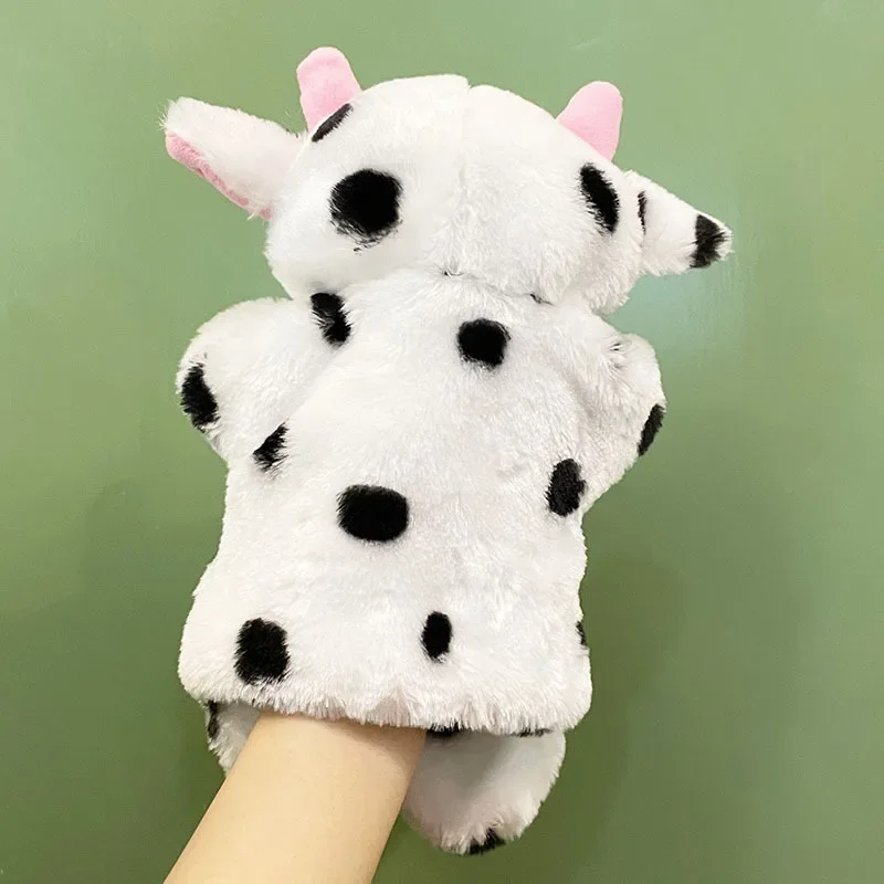 Fantoche de mão brinquedo de pelúcia animal em forma de vaca boneca interativa pai-filho