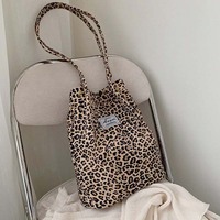 Leopard Print Casual Handbag Canvas Shoulder Bag Ladies Fashion Tote Bags