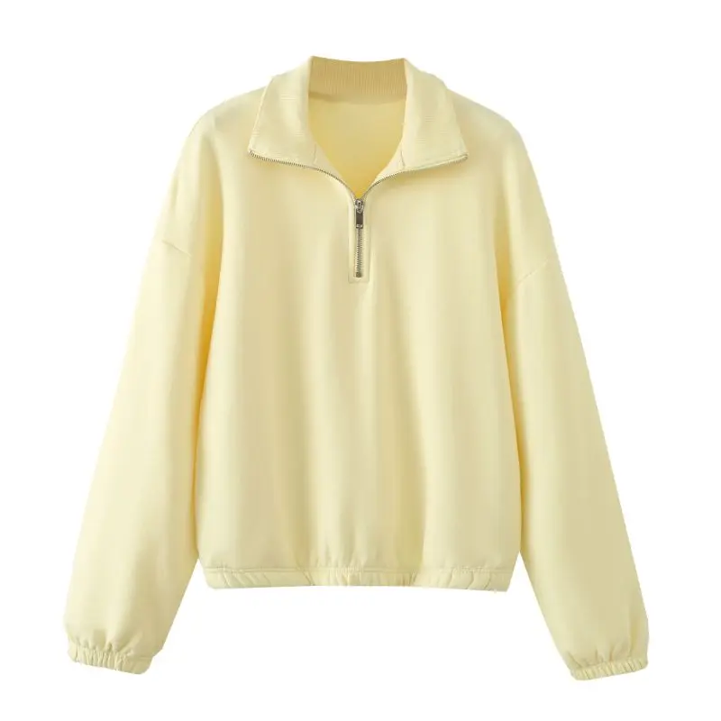 Women Long Sleeve Stand Collar Zip Up Sweatshirt Multi Color Metal Zipper Casual Loose Pullover Hoodie Top Autumn Winter