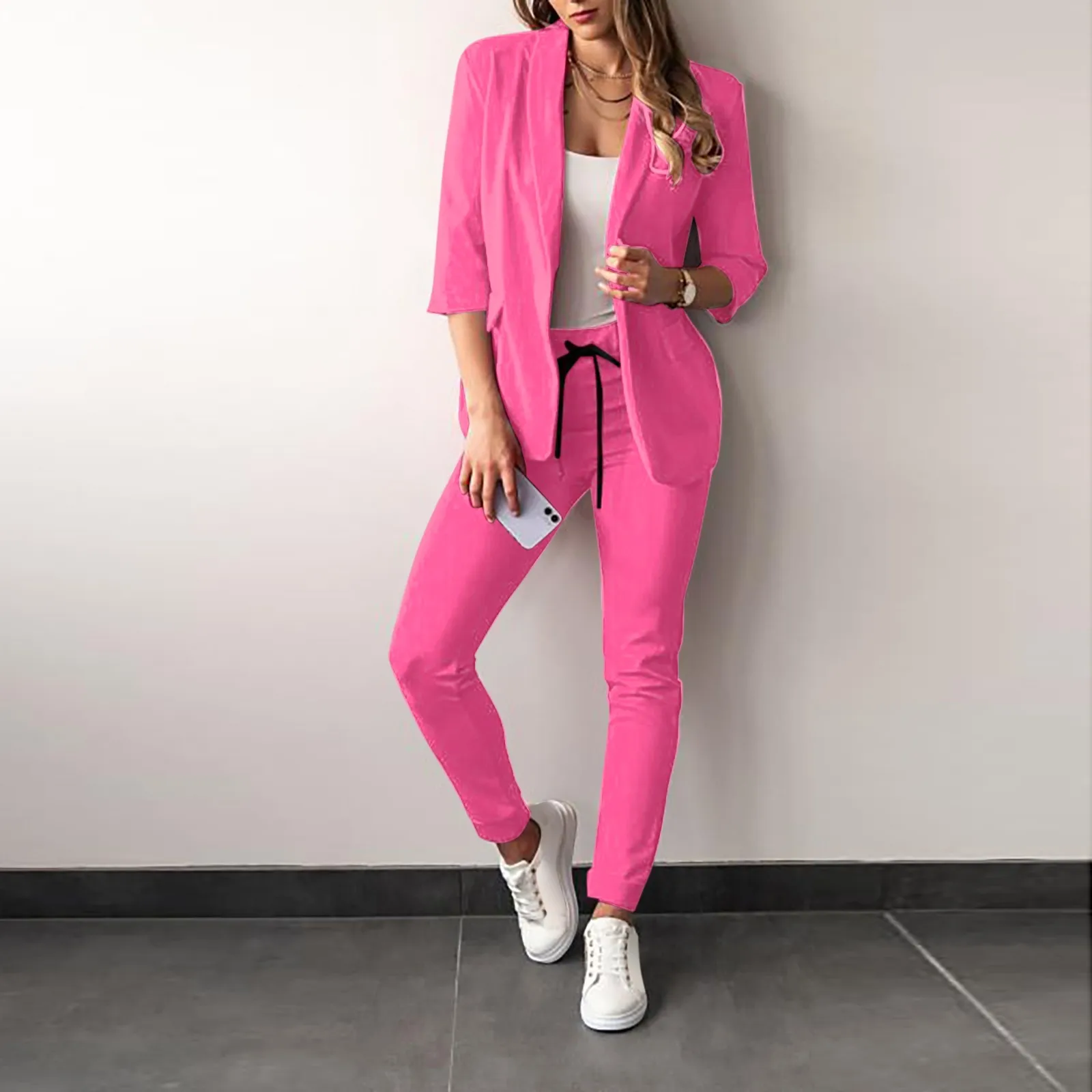 

Three Quarter Sleeve Pant Sets Wedding Guest Sets Women 2 Pieces Long Straight Suit Pants Lady conjuntos para mujeres 2 Pieces