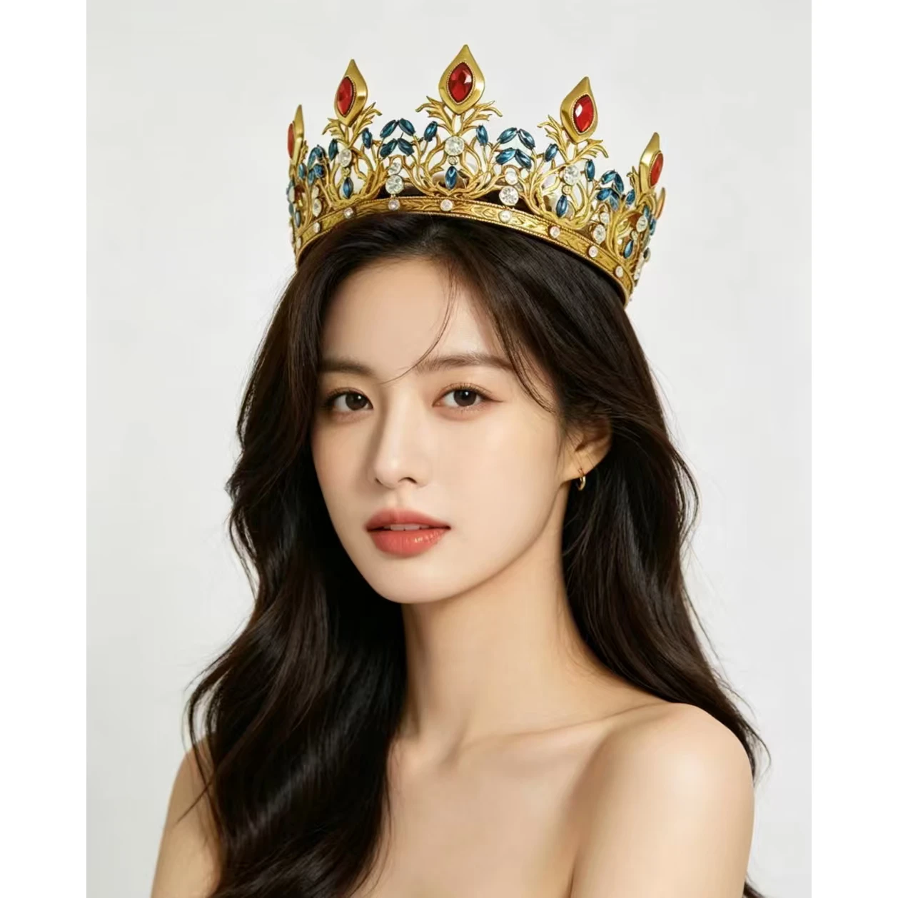 court-style-gold-blue-diamond-king-queen-princess-birthday-crown-vintage-luxury-stage-performance-hair-accessories